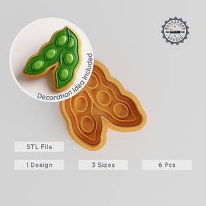 Soybean Shape Cutter & Stamp, Cookie & Fondant Set, 3 Sizes, Organic Vegetable Design PRODUCT_1069