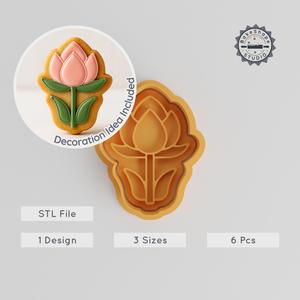 Lotus Cookie Cutter & Stamp Set, Floral Blossom & Garden Bloom, 6-Piece, S/M/L, Flower Fondant Mold PRODUCT_405