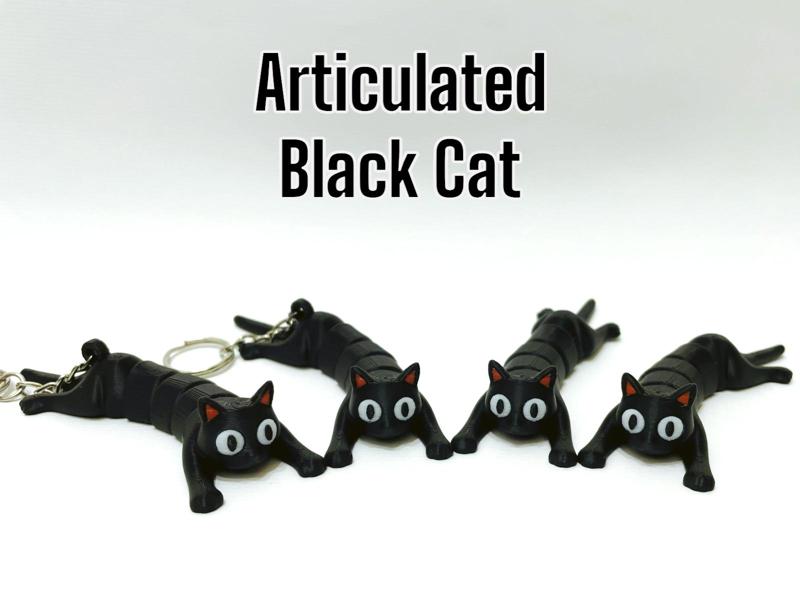 Articulated Black Cat - doll / keychain