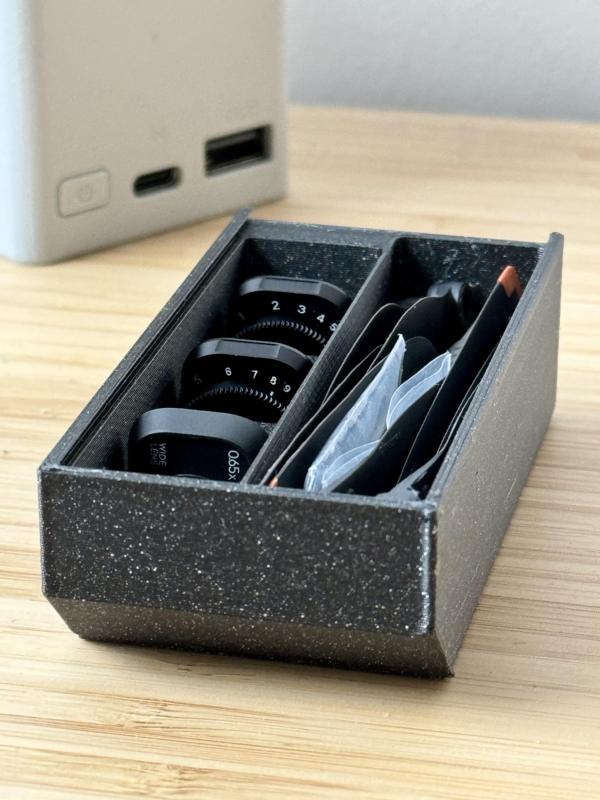 Dovetail storage box sized to fit DJI Mini 3 Pro battery charger