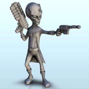 Alien soldier with revolver and laser gun (30) (+ pre-supported version & rounded base) - SF Warhordes ET extraterrest Confrontation