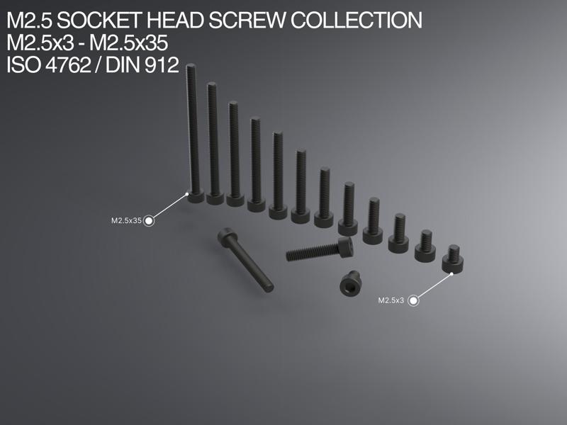 M2.5 Socket Head Screw Collection M2.5x3-M2.5x35 ISO 4762 / DIN 912