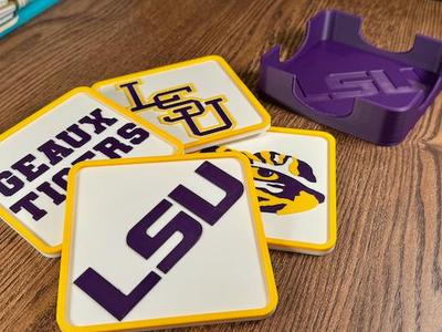 LSU Tigers 4 Coaster Set with Caddy