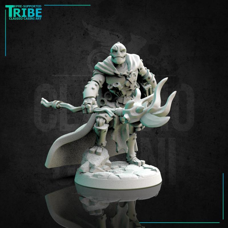(0159) Male warforged wizard with a magical club