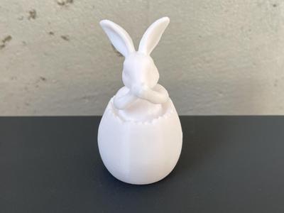 Easter bunny sitting in an egg 
