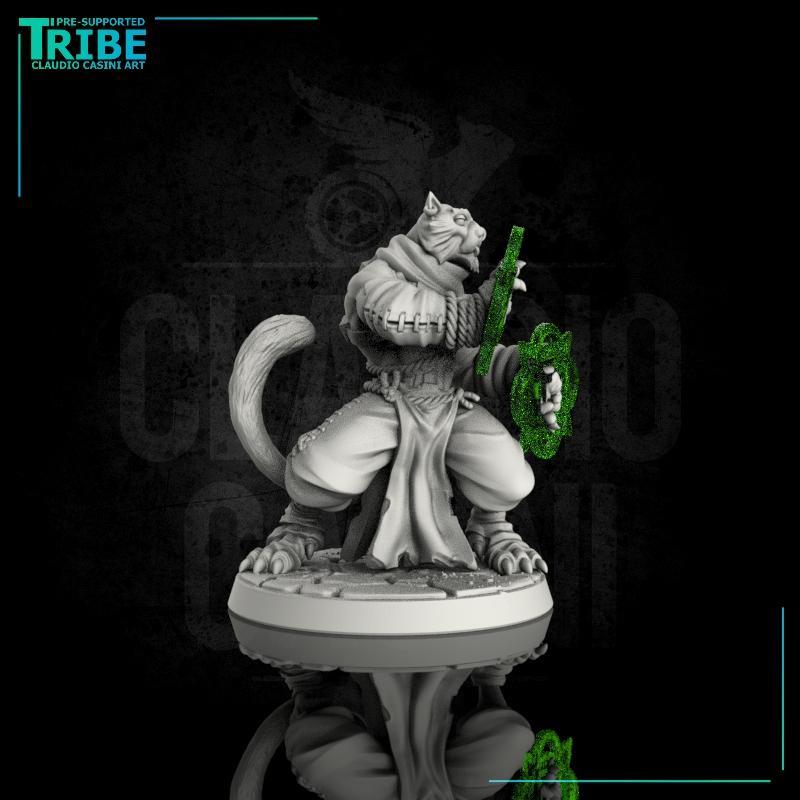 (0090) Male felinid monk with chakra spell