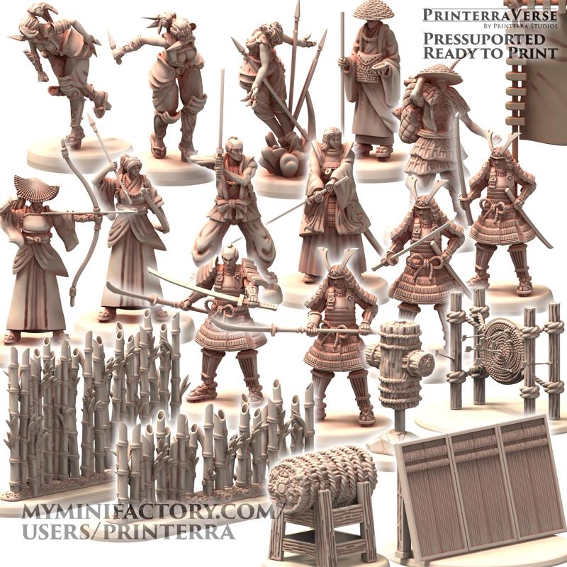 003 JAPAN Sengoku Warriors Samurai Ninja Archer and Bamboo Training Camp Scatter Terrain