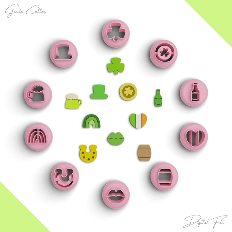 St. Patrick's Day Studs Clay Cutter Pack, Mini Saint Patricks Day Set, 10 Models, 2 Size, No: 1365