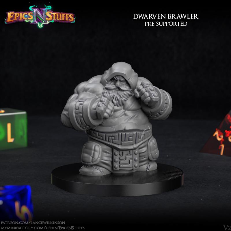Dwarf Brawler Variant Miniature - pre-supported