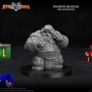 Dwarf Brawler Variant Miniature - pre-supported