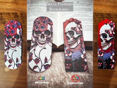 Skull flowers bookmark set 