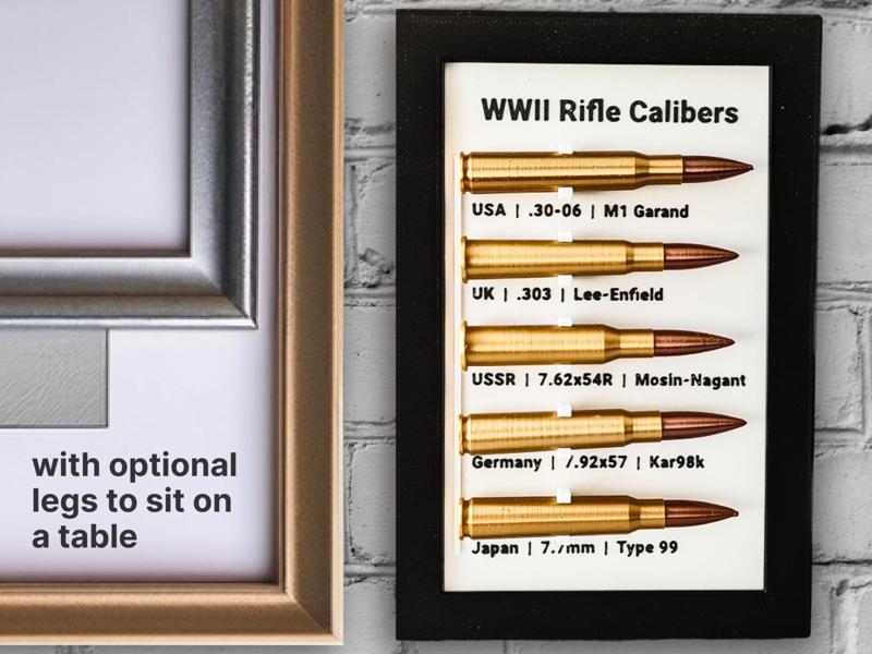 Common Rifle Bullets of WWII in Modern Black Frame