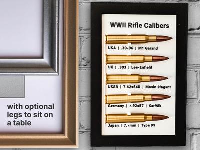 Common Rifle Bullets of WWII in Modern Black Frame