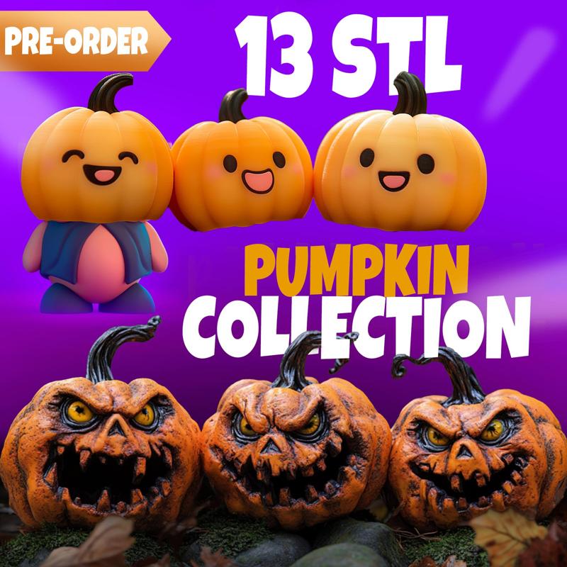 13 pumpkins HALLOWEN STL files : 1 kawaii figure +  6 toon + 6 scary pumpkins