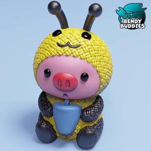 Piggy Bee Costume / Cute Knitted Beast Model / Collectible Pigface Creature Figure / Print-in-Place Statue / Fantasy World Animal / Decoration Monster Encounter