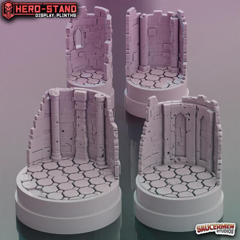 Hero-Stand Display Plinths - Dungeon Ruins Theme (Round)