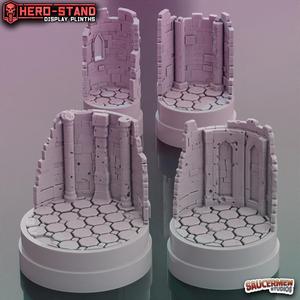 Hero-Stand Display Plinths - Dungeon Ruins Theme (Round)