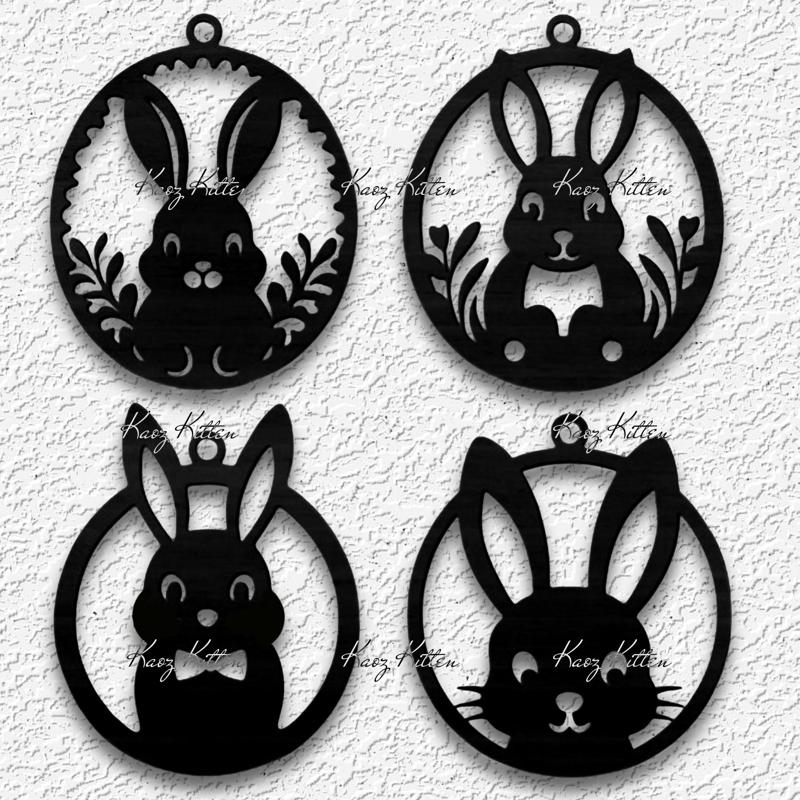 4 bunny ornaments easter wall art keychain home decor