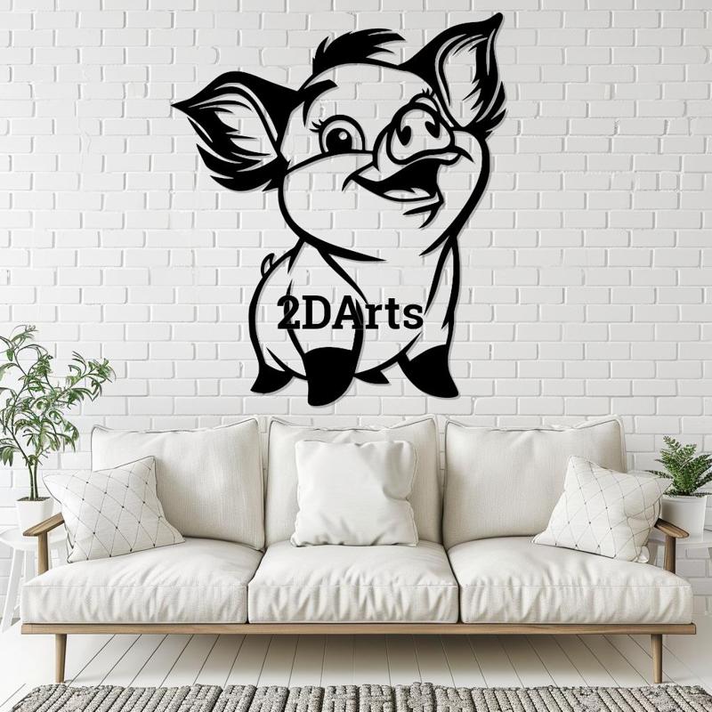 Cute Cartoon Baby Pig Silhouette STL File for 3D Printing and Laser Cutting