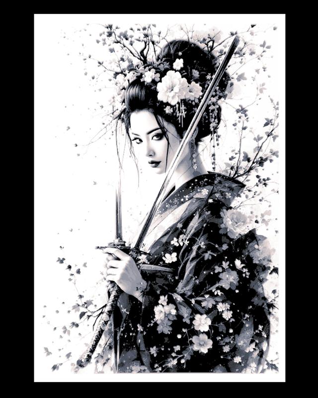 Deadly Beauty - The Asian Courtesan with her weapons ready - Hueforge art