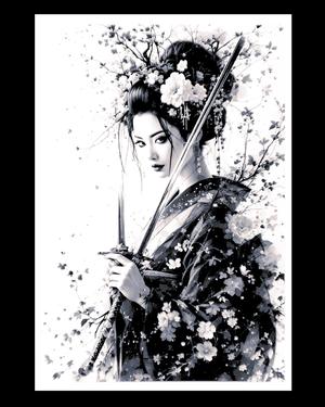 Deadly Beauty - The Asian Courtesan with her weapons ready - Hueforge art
