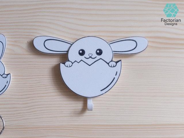 MOVING EARS WALL KEY HOLDER BUNNY - funny and cute