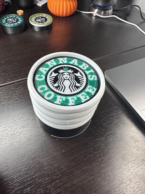 Cannab*s & Coffee - Coaster, Stash, Set. Threaded and stackable 