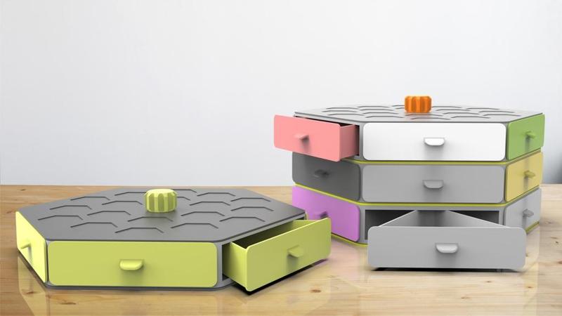hexagonal small parts drawer