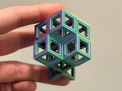 Wireframe Rhombic Dodecahedral Sierpiński Octahedron Fractal Structure - Level 1