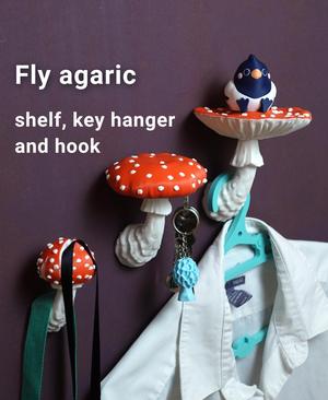 Mushroom shelf, key holder and hook “Amanita Muscaria”