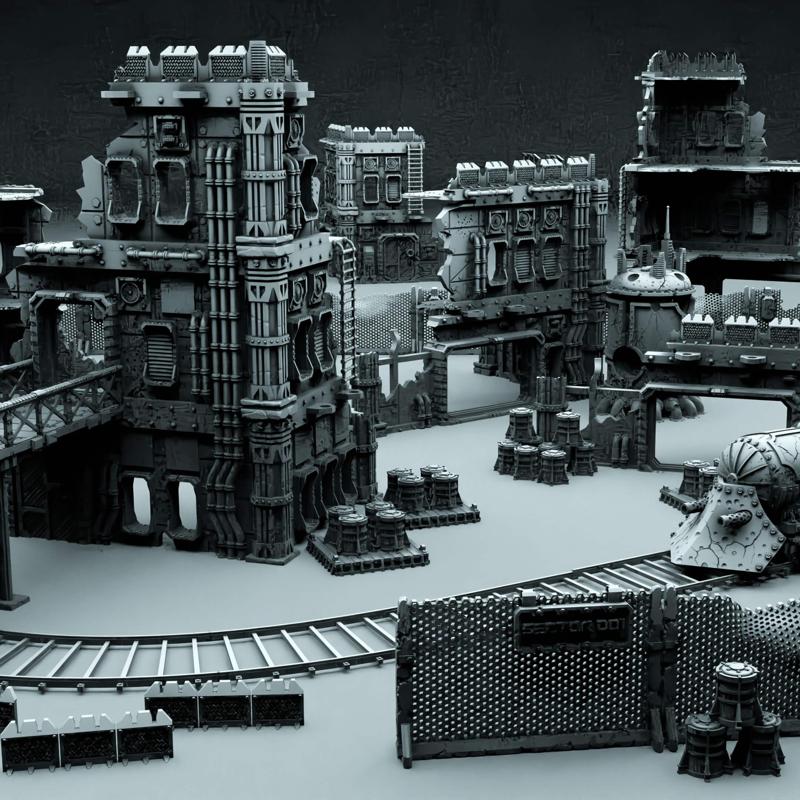 Imperial industrial sector tabletop terrain with modular walls