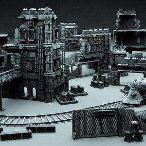 Imperial industrial sector tabletop terrain with modular walls