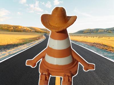 traffic cone buddy cowboy hat 