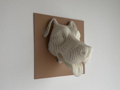 Dog face head layered sculpture