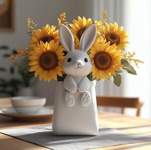 3D Printed Bunny Vase – Cute Animal Flower Holder for Home Decor and Gifts