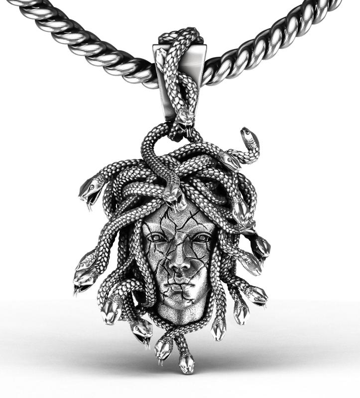 Medusa Snake Head Solid Face Pendant