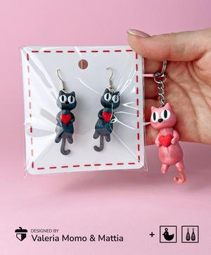 Cute Cat with Heart and Flexi Tail (Keychain & Earrings)