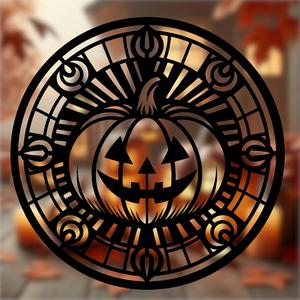 Spooky Halloween Pumpkin Mandala Art – 2D geometric wall art (Stained Glass Style)- V2