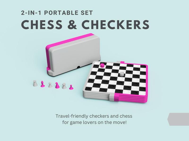 Portable 2-in-1 Chess/Checkers Game Set