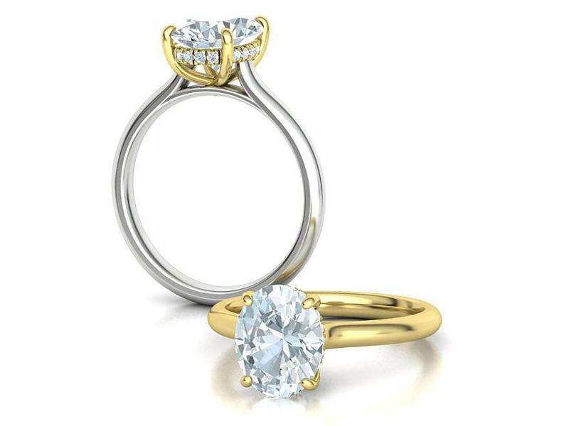 Oval Diamond Engagement Ring Hidden Halo Ring 10x8 Oval stone
