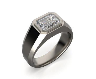 Mens Engagement Ring Emerald cut Diamond