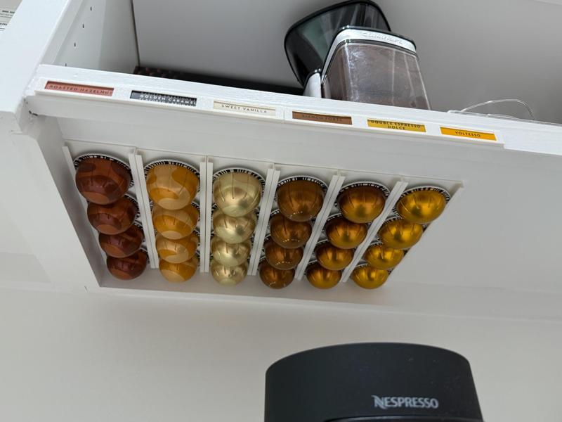 Nespresso Pod Holder - Under Cabinet with Labels