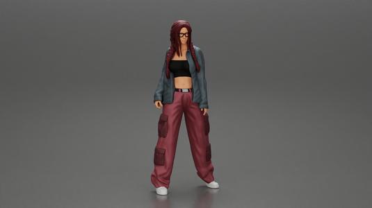gangster homies lowrider girl posing in long open shirt with long pigtail