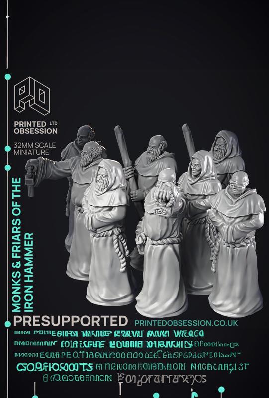 Friars & Monks of the Iron hammer - 8 Models - PRESUPPORTED - 32mm scale 