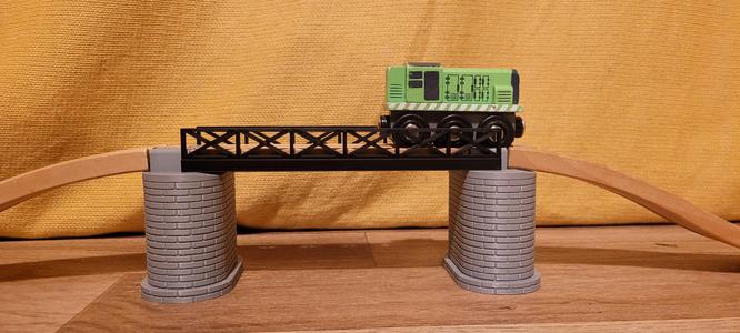 Bridge with stone pillar for wooden railway - compatible with Brio, IKEA, LIDL