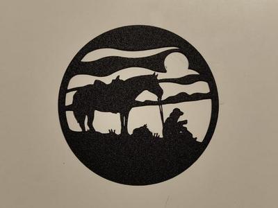 cowboy and his horse at sunset wall art
