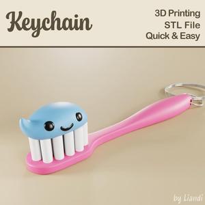 Kawaii Toothbrush Keychain STL - 3D Print File, Cute Keyring or Bag Charm, Digital Download for Commercial Use