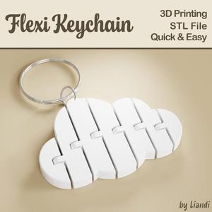 Flexi Cloud STL Keychain - 3D Print File, Flexible Fidget Keyring Bag Charm, Articulated, Digital Download for Commercial Use