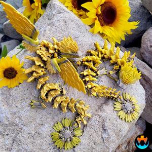 Sunflower Dragon, Floral Articulated Dragon, Festive Fall Seasonal Pet, Print in Place, No Supports