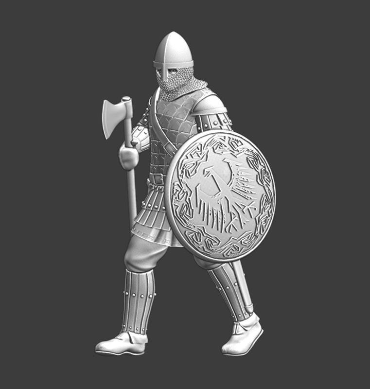 Medieval Varangian guard - walking with axe